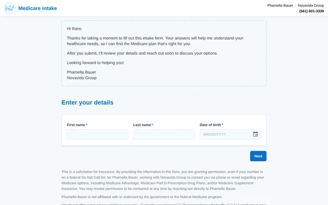 Screenshot of the Medicare Intake with Phamella Bauer tool