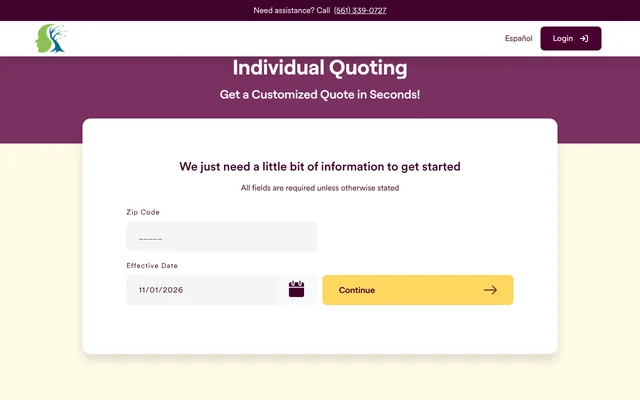 Screenshot of the Vitality Health Advisors Quoting tool